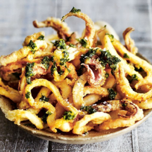 Squid rings breaded with garlic/parsley Battered